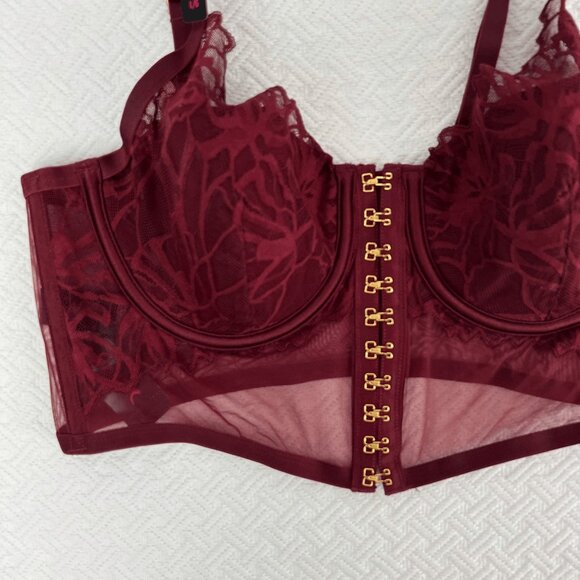 Brand New La Senza Women's Large Burgendy Merlot Purple Laced Corset Top Bra - Picture 9 of 16